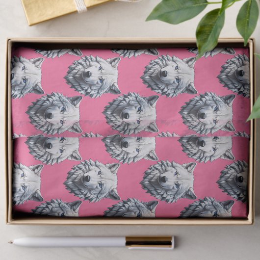 Wit Wolf Hoofd Patroon Design Roze Tissuepapier