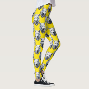 Wit Wolf Hoofd Patroon Ontwerp Geel Leggings