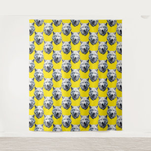 Wit Wolf Hoofd Patroon Ontwerp Geel  Wandkleed