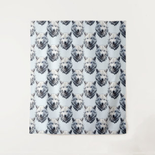 Wit Wolf Hoofd Patroon Ontwerp - Wit Wandkleed