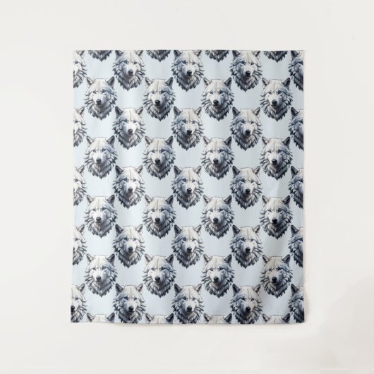 Wit Wolf Hoofd Patroon Ontwerp - Wit  Wandkleed (Voorkant)