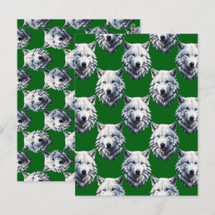 Wit Wolf Hoofd Patroonontwerp Groen Briefkaart