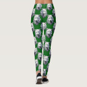 Wit Wolf Kop Patroon Design Groen Leggings (Achterkant)