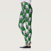 Wit Wolf Kop Patroon Design Groen Leggings (Links)