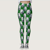 Wit Wolf Kop Patroon Design Groen Leggings (Voorkant)