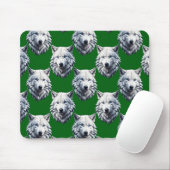 Wit Wolf Kop Patroon Design Groen Muismat (Met muis)