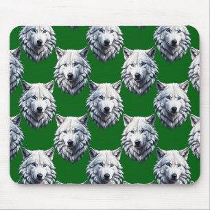 Wit Wolf Kop Patroon Design Groen Muismat