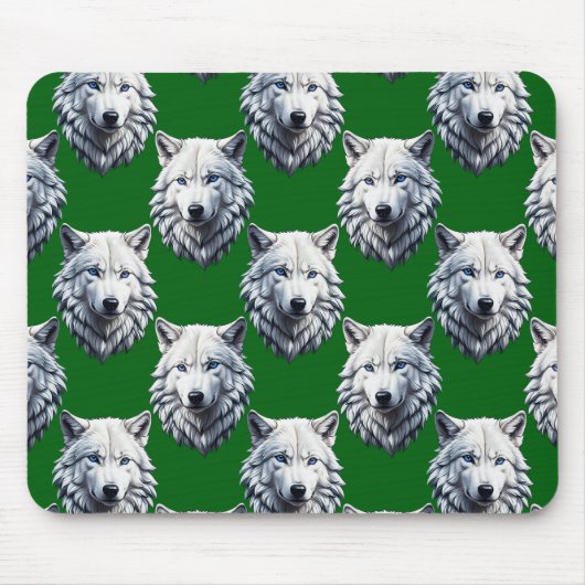 Wit Wolf Kop Patroon Design Groen Muismat (Voorkant)