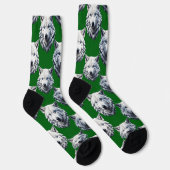 Wit Wolf Kop Patroon Design Groen  Sokken (Rechts)