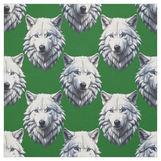 Wit Wolf Kop Patroon Design Groen Stof (Swatch)