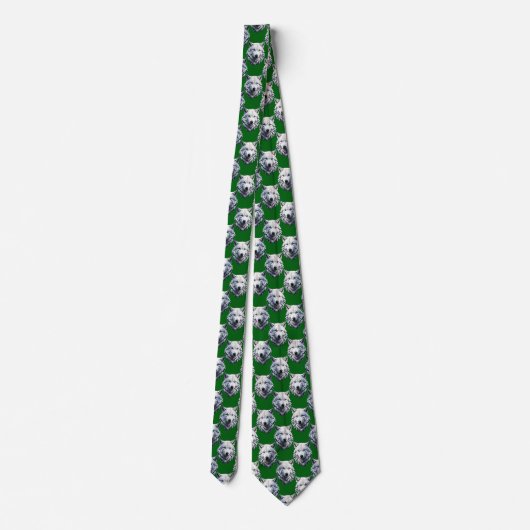 Wit Wolf Kop Patroon Design Groen Stropdas (Achterkant)