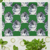 Wit Wolf Kop Patroon Design Groen Theedoek (Gevouwen)