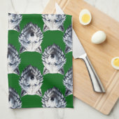 Wit Wolf Kop Patroon Design Groen Theedoek (Quarter Fold)