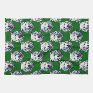 Wit Wolf Kop Patroon Design Groen Theedoek