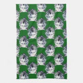 Wit Wolf Kop Patroon Design Groen Theedoek (Verticaal)