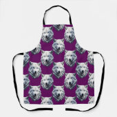 Wit Wolf Kop Patroon Design Paars Schort (Voorkant)