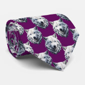 Wit Wolf Kop Patroon Design Paars Stropdas (Opgerold)