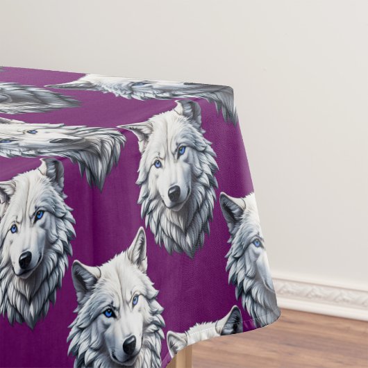 Wit Wolf Kop Patroon Design Paars Tafelkleed