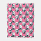 Wit Wolf Kop Patroon Design Roze Fleece Deken (Voorkant)