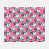 Wit Wolf Kop Patroon Design Roze Fleece Deken (Voorkant (Horizontaal))