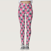 Wit Wolf Kop Patroon Design Roze  Leggings (Voorkant)
