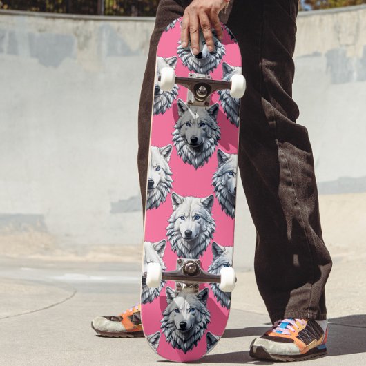 Wit Wolf Kop Patroon Design Roze Persoonlijk Skateboard