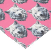Wit Wolf Kop Patroon Design Roze Tafelkleed (Gekanteld)