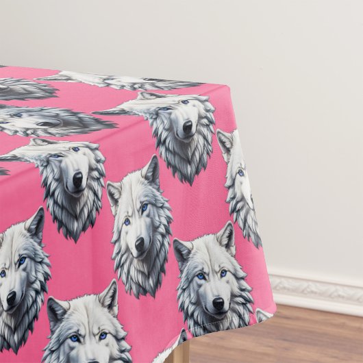 Wit Wolf Kop Patroon Design Roze Tafelkleed