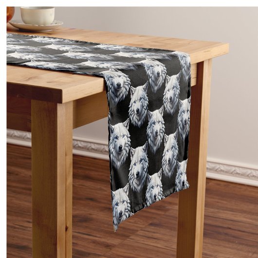 Wit Wolf Kop Patroon Ontwerp Korte Tafelloper