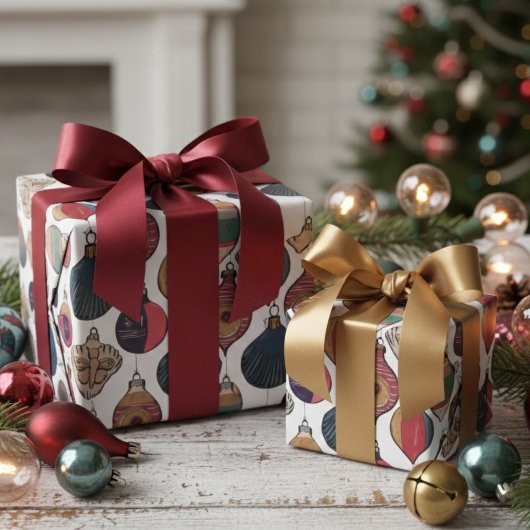  Wit Xmas Ornamenten Wrapping Paper Cadeaupapier