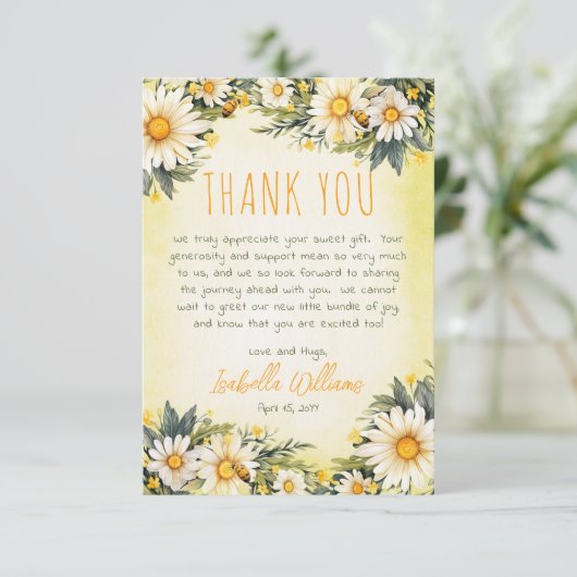 Wit | Yellow Daisies Floral Baby shower Bedankkaart (Staand voorkant)