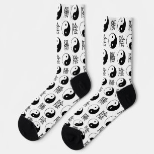 Wit Yinyang-symbool Chinees patroon Sokken