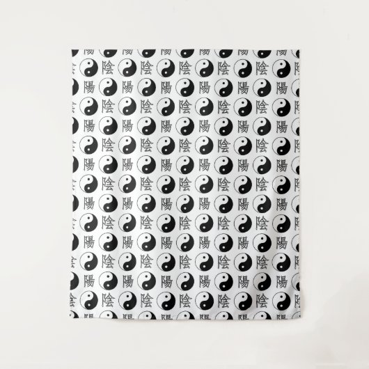 Wit Yinyang-symbool Chinees patroon Wandkleed (Voorkant)