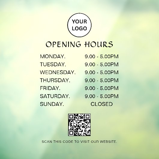 Wit Zakelijk Openingstijden Modern Schrift QR Raamsticker (Vel 3)