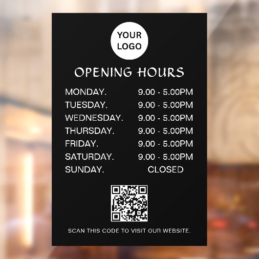 Wit Zakelijk Openingstijden Modern Schrift QR Raamsticker (Vel 2)