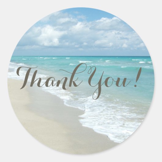  wit zandstrand / bruiloft dank u ronde sticker (Voorkant)