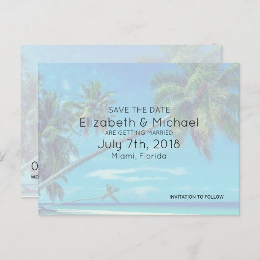 Wit Zandstrand met Kokospalmen Bruiloft STD Aankondigingskaart (Voorkant / Achterkant)