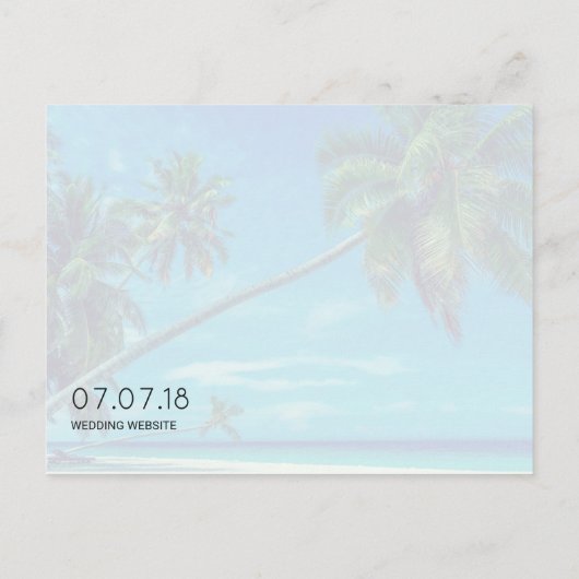 Wit Zandstrand met Kokospalmen Bruiloft STD Aankondigingskaart (Achterkant)