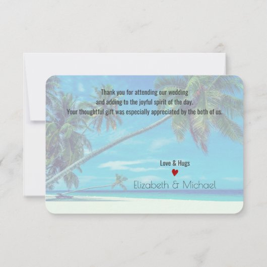 Wit zandstrand met palmbomen bruiloft Bedankt Kaart (Achterkant)