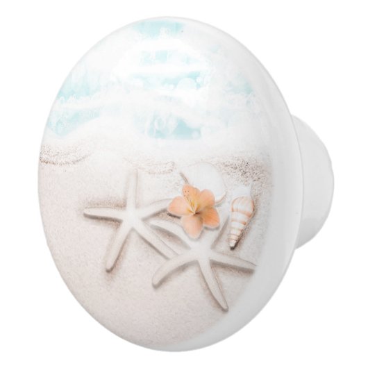 Wit Zandstrand Zeester Blauwe Oceaan Tropisch Keramische Knop (Rechts)