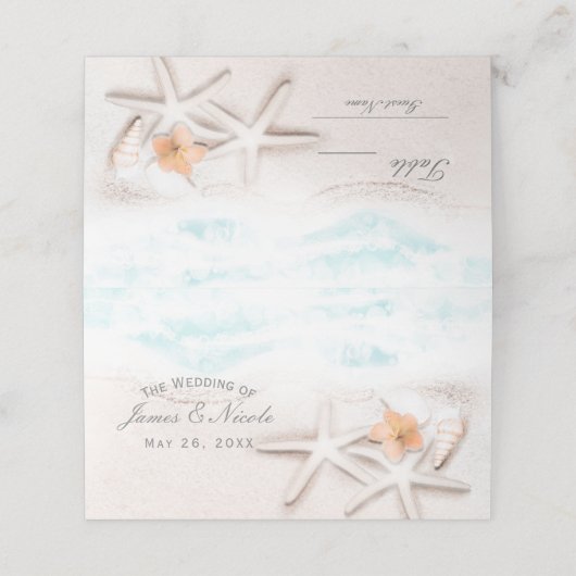 Wit Zandstrand Zeesterren Blauw Tropisch Zitplaats Plaatskaartje (Buitenkant ongevouwen)