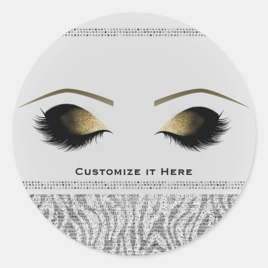 Wit Zebra Goud Make-up Wimpers Glam Custom Ronde Sticker (Voorkant)