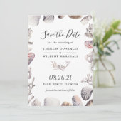 Wit Zee Shell Beach Bruiloft Save the Date Kaart (Staand voorkant)