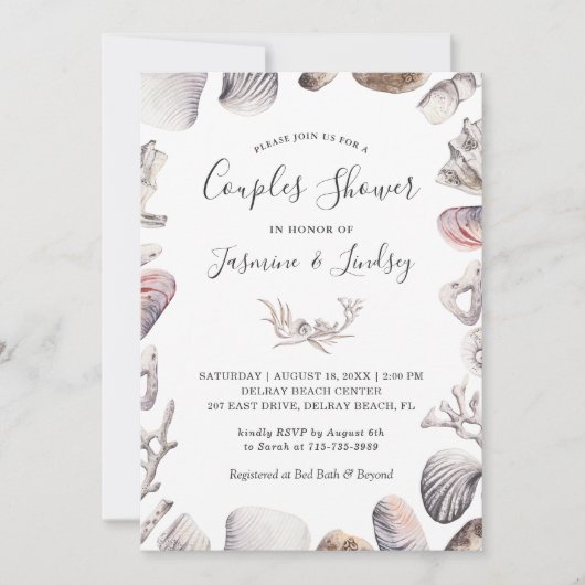 Wit Zee Shell Strand Bruiloft Koppels Douche Kaart (Voorkant)
