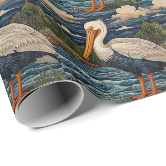  wit zee vogel zeemeeuw pelikaan cadeaupapier (Rol Hoek)