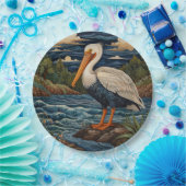 wit zee vogel zeemeeuw pelikaan papieren bordje (Feest)