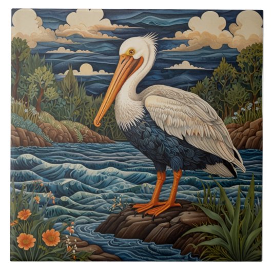  wit zee vogel zeemeeuw pelikaan tegeltje (Voorkant)