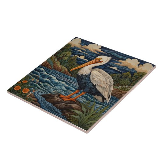  wit zee vogel zeemeeuw pelikaan tegeltje (Zijkant)