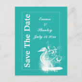 Wit zeepaardlicht zee groene zomerbruiloft aankondigingskaart (Voorkant)