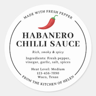 Wit zelfgemaakte Habanero chilisaus potlabel Ronde Sticker